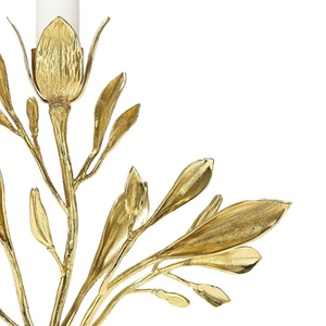 Gold Finish Metal Floral <b>Candle</b> Holder with Leaf Design Decorative Taper <b>Candle</b> Stand Elegant Home Table Centerpiece - Product Image 3