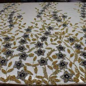 Tissu en dentelle brodée florale sur mesure, tissu de mariage en gros, tissu de mariée, exportateur, tissu en dentelle lourdement perlé à la main - Product Image 3