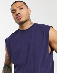 Men's Navy Blue Sleeveless Tank Top O-Neck Solid Color Casual Knitted Cotton Muscle Shirt - Product Image 2