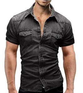 Chemise en jean à manches courtes d'été en coton décontractée à boutons pour le voyage et le travail, haut de gamme, mode outdoor, vente en gros, fabricant - Product Image 3