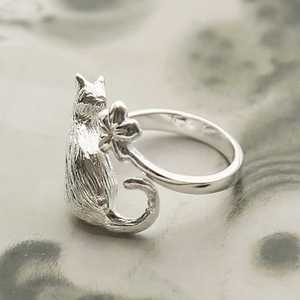 925 Sterling Silver Cat Flower <b>Adjustable</b> <b>Ring</b> Cute Animal Floral Bezel Setting Unisex Gift Open Band Wholesale Jewelry - Product Image 5
