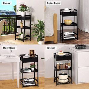 "Bamboo 3-Tier Ladder Shelf with Drawers <b>Open</b> Shelving Bookshelf End Table Plant Stand" - Product Image 6