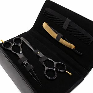 6 Japanese Steel Scissors & <b>Razor</b> <b>Set</b> - Gloss Black & 24k Gold - Product Image 2