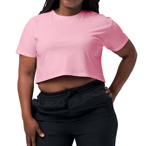 T-shirt court rose pour femme, manches courtes, col rond, couleur unie, jersey décontracté, 100% coton, respirant, à porter au printemps et en été - Product Image 1