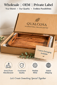 Plateau de service rectangulaire moderne en bois d'acacia de qualité supérieure, à un seul niveau, durable, avec un design décoratif pour la cuisine et la maison - Product Image 6
