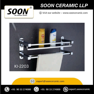 SOON Wall Mounted Stainless Steel Three-Layer Towel Rack Over 40cm <b>Chrome</b> Finish Eco-Friendly Modern Bathroom 3 Bars <b>Hooks</b> - Product Image 3