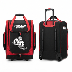 TAISON SPORTS Premium PU Ice Hockey <b>Bag</b> 30-40L Black Red <b>Wheeled</b> <b>Travel</b> Gear Custom Logo - Product Image 1