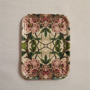 Plateau de service rond en métal noir de luxe à motifs floraux, plateau décoratif en fer blanc pour thé et café avec imprimé floral vintage pour la maison et l'hôtel - Product Image 3
