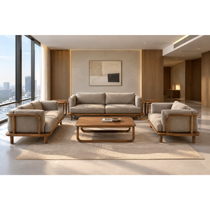 Juego de Sofás Modernos de Madera de Teca Sólida, Muebles de Sala de Estar Tapizados a Medida, Sillón de 3 Plazas, Mesa de Centro, para Interiores, Hotel, Villa - Product Image 6