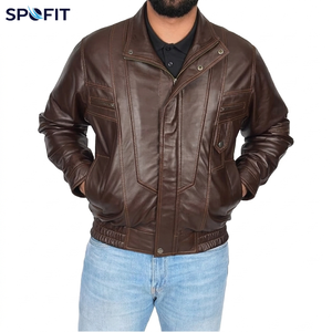 Professional Manufacturer Made Winter Warm Men's High Street Vintage Leather <b>Biker</b> <b>Jacket</b> Eco-Friendly Waterproof Front - Product Image 3
