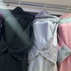 Abaya Modeste de Dubaï en Gros, Perlée et Pailletée, à Manches Longues, Traditionnelle Musulmane, Faite à la Main, pour Mariage, en Polyester Respirant, Col en V pour Femme - Product Image 3