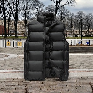 <b>Men's</b> <b>Black</b> Stand Collar Padded <b>Vest</b> Zipper Closure Windproof Casual Winter Outerwear - Product Image 3