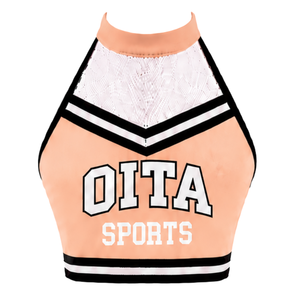 Haut court de cheerleading sans manches blanc pêche et noir pour femmes et filles, idéal pour l'entraînement d'équipe et les performances athlétiques - Product Image 1