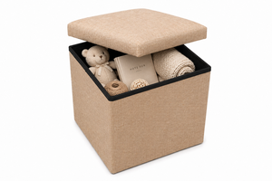 Otomana de Almacenamiento Plegable Moderna de Tela de Yute en Beige Neutro para Sala de Estar, Hotel y Apartamento - Product Image 3