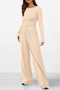 Ensemble 2 pièces pour femme, haut court sans manches et short, sportif, en Spandex/Nylon, couleur unie beige, décontracté, toutes saisons, respirant, coupe régulière, séchage rapide - Product Image 3