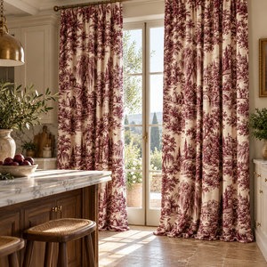 Cortinas Decorativas con Estampado de Paisaje Campestre, Tela Roja con Diseño Toile para Ventanas de Patio - Product Image 2