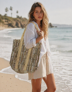 Bolso Tote de Yute y Cuero para Mujer, Estilo Bohemio, con Rayas, Cierre de Cremallera, Correa para el Hombro, Ecológico, para Playa, Verano y Uso Diario - Product Image 4