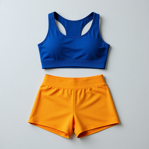 Women's <b>Blue</b> Racerback Sports <b>Bra</b> Orange High Waist Shorts Set Seamless Breathable Spandex Yoga Workout Activewear 2 Piece - Product Image 1