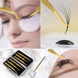 Light Gold Eyelash Extension Tweezers Stainless Steel Mirror Finish Custom Logo Professional Lash <b>Tool</b> for Beauty Salon - Product Image 5