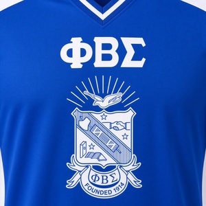 Camiseta Azul Rey y Blanca con Cuello en V Phi Beta Sigma, Estampado de Escudo con Letras Griegas, Mangas Cortas, Paneles de Hombro en Contraste, 100% Algodón - Product Image 5
