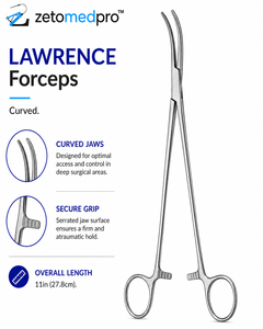 Pinzas Quirúrgicas Curvas LAWRENCE, Longitud Total 11in (27.8cm), Instrumento Quirúrgico para Agarrar Tejidos ZETOMEDPRO - Product Image 2