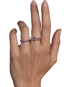 Wonderful 9K 10K 14K 18K Solid Gold TCW 0.40Ct Princess Brilliant Cut Blue Sapphire Wedding <b>Ring</b> <b>Stacking</b> Prong Set Premise <b>Ring</b> - Product Image 3