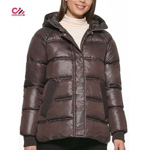 Veste matelassée sur mesure pour femme, veste d'hiver, veste d'extérieur, manches longues, rembourrage en polyester, fermeture éclair, couleur unie, épaisse et chaude - Product Image 4