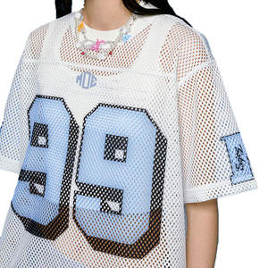Maillot de football américain élégant pour femme en maille, coupe oversize, respirant, style streetwear, avec impression de numéro personnalisée, faible MOQ, fabrication OEM en gros - Product Image 2