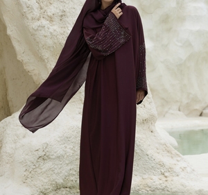 Best Selling Handmade Embroidery Beaded V Neck Long Sleeve Flared Hem Abaya Modest Fashion Prayer Daily Wear Vintage Floor - Product Image 6