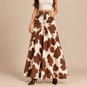 Women’s High Waist <b>Cow</b> <b>Print</b> Asymmetric Layered <b>Skirt</b> With Adjustable Tie Belt Western Fashion Style - Product Image 2