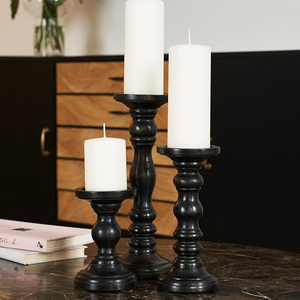 Soportes de velas de madera tallados a mano más populares Juego de 3 candelabros de madera de mango de color negro Mejor compra para vendedores en línea - Product Image 5