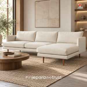 Sofá Seccional Moderno en Forma de L, Tapizado en Tela, Chaise Longue, Patas de Madera, Muebles para Sala de Estar, Hotel, Villa - Product Image 1