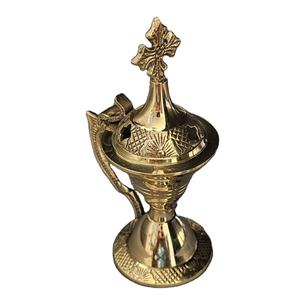 Brûleur d'encens décoratif de luxe en laiton, sculpté à la main, avec croix sur le dessus, diffuseur de parfum de créateur, en promotion - Product Image 1