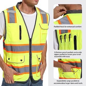 Chaleco de Seguridad de Alta Visibilidad Personalizado, Ropa de Trabajo Reflectante, Chaleco de Seguridad ANSI de Neón - Product Image 4