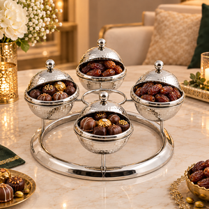 Plats à dessert en acier martelé Royal avec couvercles en dôme et cadre de présentation |   Vaisselle de qualité supérieure pour dattes, truffes, noix, bonbons et fruits secs - Product Image 4