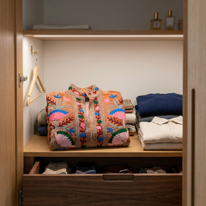 Blouson Bomber Marron Brodé Motifs Floraux Rose Blanc Bleu Col Montant Doublure Coton Poches Latérales Vêtement d'extérieur Femme - Product Image 3