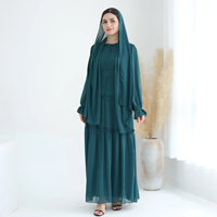 Robe longue ethnique ample en polyester de haute qualité, personnalisée, couleur unie, superposée en mousseline, grande taille, avec doublure Abaya et hijab pour femme