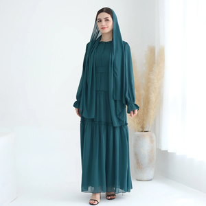 Vestido Largo Abaya de Poliéster para Mujer, Talla Grande, Color Sólido, con Forro de Chifón en Capas, Personalizado y de Alta Calidad - Product Image 3