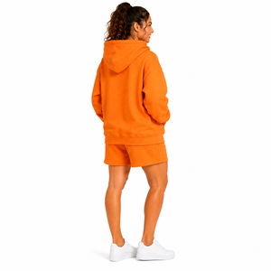 Women's White Hooded Sweatshirt Shorts <b>Set</b> Cotton Fleece Anti-Shrink 240g Casual Loose Fit Drawstring Pocket Spring Summer Wear - Product Image 6