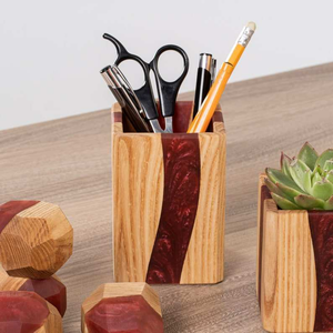 Organizador de Escritorio Cuadrado de Madera y Resina de la India, Tamaño Personalizado, Elegante Soporte para Bolígrafos para Oficina en Casa, por Crescent Crafts - Product Image 5