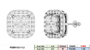 Pendientes de botón de lujo para mujer, chapados en oro de 14K y rodio, con diseño simétrico de diamantes naturales de corte cojín de 1.36CTW, exquisitos para boda - Product Image 3