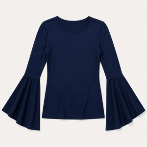 Blusa Casual de Mujer con Mangas Campana, Estilo Retro Vintage, Tejido Elástico de Punto, Anti-Pilling, Corte Cómodo, Cuello Redondo, OEM - Product Image 4