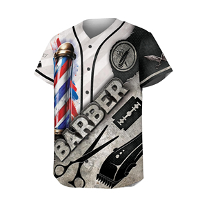 New arrival barber workwear Custom logo sublimation Washable smock Barber T shirt Baseball jersey style - Product Image 3