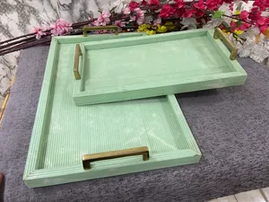 Plateau en résine rectangulaire de haute qualité vadrouille plateau de cuisine classique bois incrusté d'os pour une utilisation cuisine hôtel restaurant et cadeau d'entreprise - Product Image 4