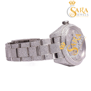 นาฬิกาเพชรสีขาวสุดหรูสำหรับผู้ชายสายสแตนเลสและกลไกควอทซ์ - Product Image 4