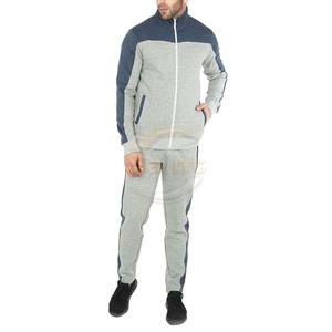Ensemble de survêtement sportif deux pièces pour homme, style vintage, sweat-shirt à capuche zippé et pantalon de survêtement, 100% coton éponge respirant, gris marine - Product Image 5