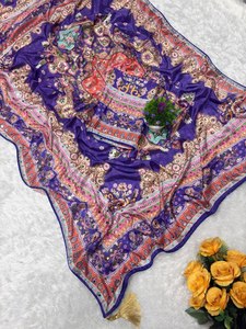 Sari en Soie Chinon de Designer TENNECY pour Femme, Bordure à Passepoil, Pompons Latkan, Broderie Miroir Authentique, Longueur Cheville, Tenue de Soirée, Infroissable - Product Image 4