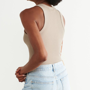 Nouveau design, débardeur côtelé sans manches pour femme, personnalisable avec logo, couleurs unies, en coton, coupe courte sexy avec logo imprimé sur le devant - Product Image 2