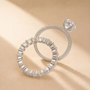 Elegant 925 Moissanite 2CT Round Cut Solitaire Engagement <b>Ring</b> <b>Set</b> White Gold Plated In <b>Sterling</b> <b>Silver</b> Promise <b>Rings</b> For Women - Product Image 2