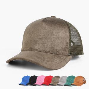 Wholesale Blank Olive 5 Panel Vegan Suede Trucker <b>Hat</b> With Custom Embroidery Logo Structured Mens Snapback Baseball Cap - Product Image 1